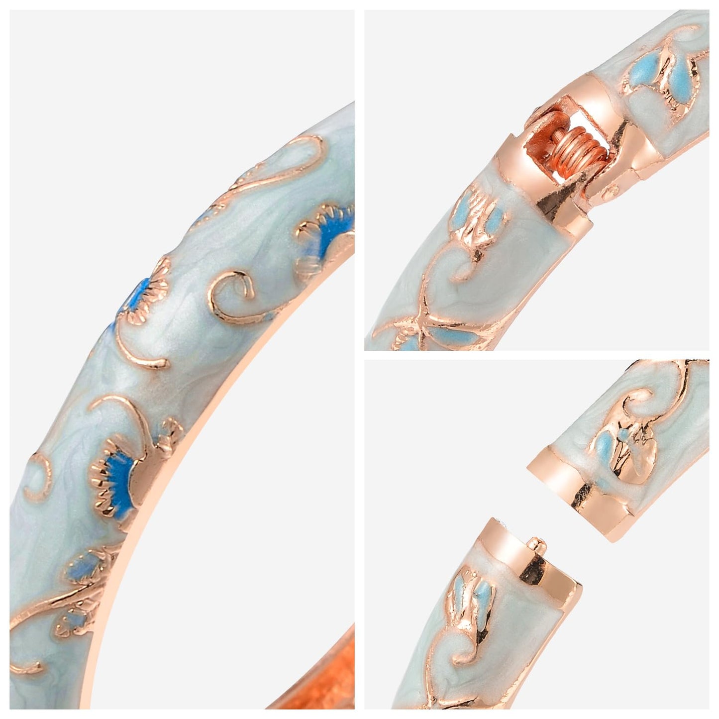 UJOY Bracelets Multicolor Butterfly Enamel Indian Jewelry Handmade Open Cuff Bangle for Women 55A108 Light Blue