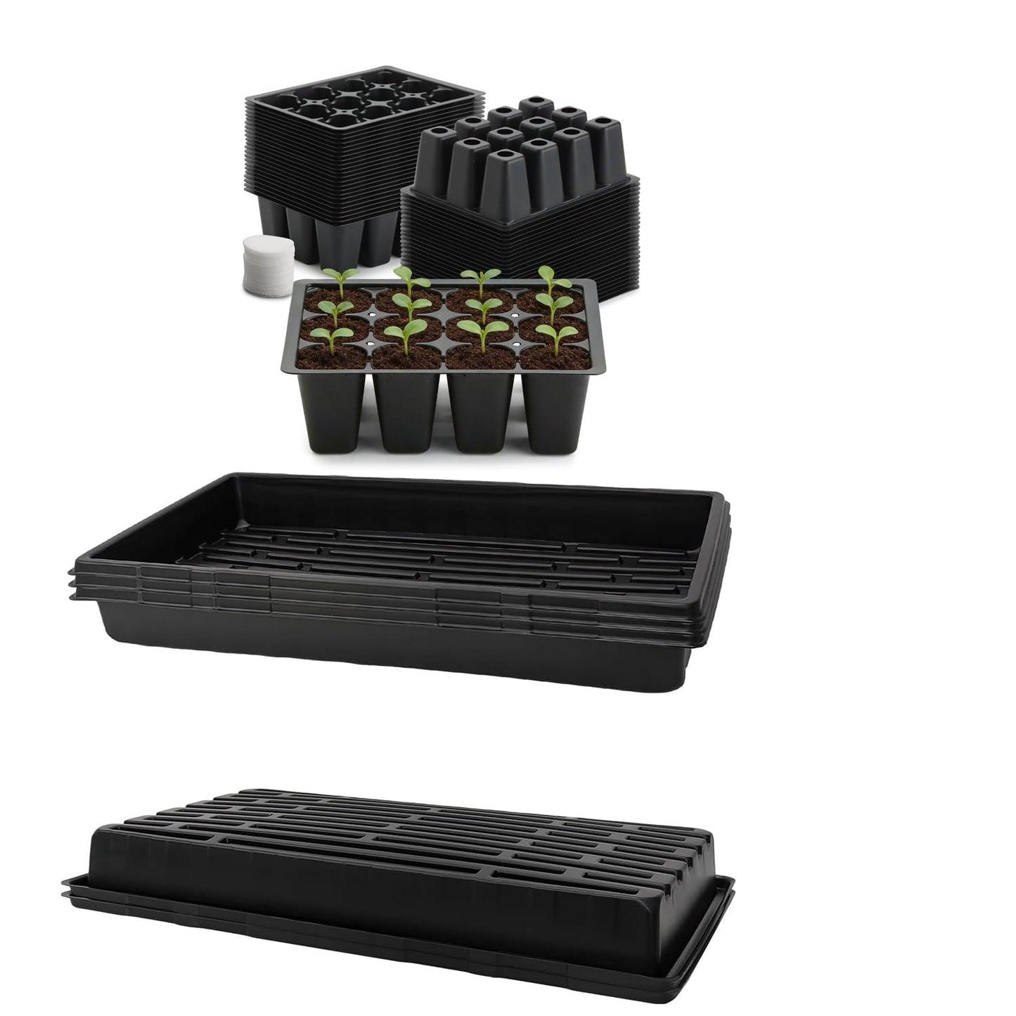 RooTrimmer 10 Pack 1020 Trays and 60 Pack Reusable 12-Cell Seed Starter Tray for Seedlings, Plant Germination