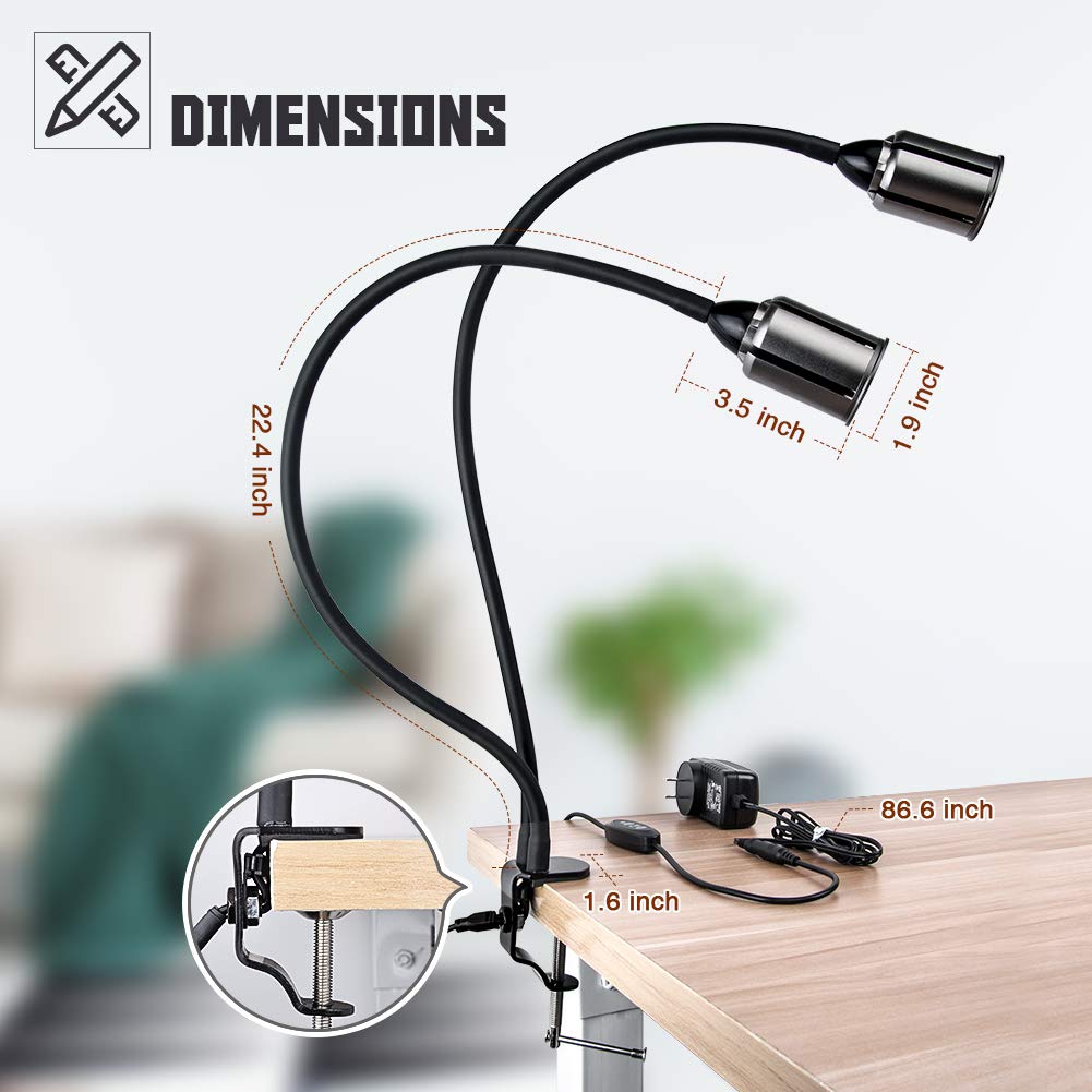 Grow Light for Indoor Plants 7500K Full Spectrum Plant Growing Lamp with Gooseneck Auto On Off Timing 3/6/12H, 4-Level Dimmable 22.5 Inch Longer