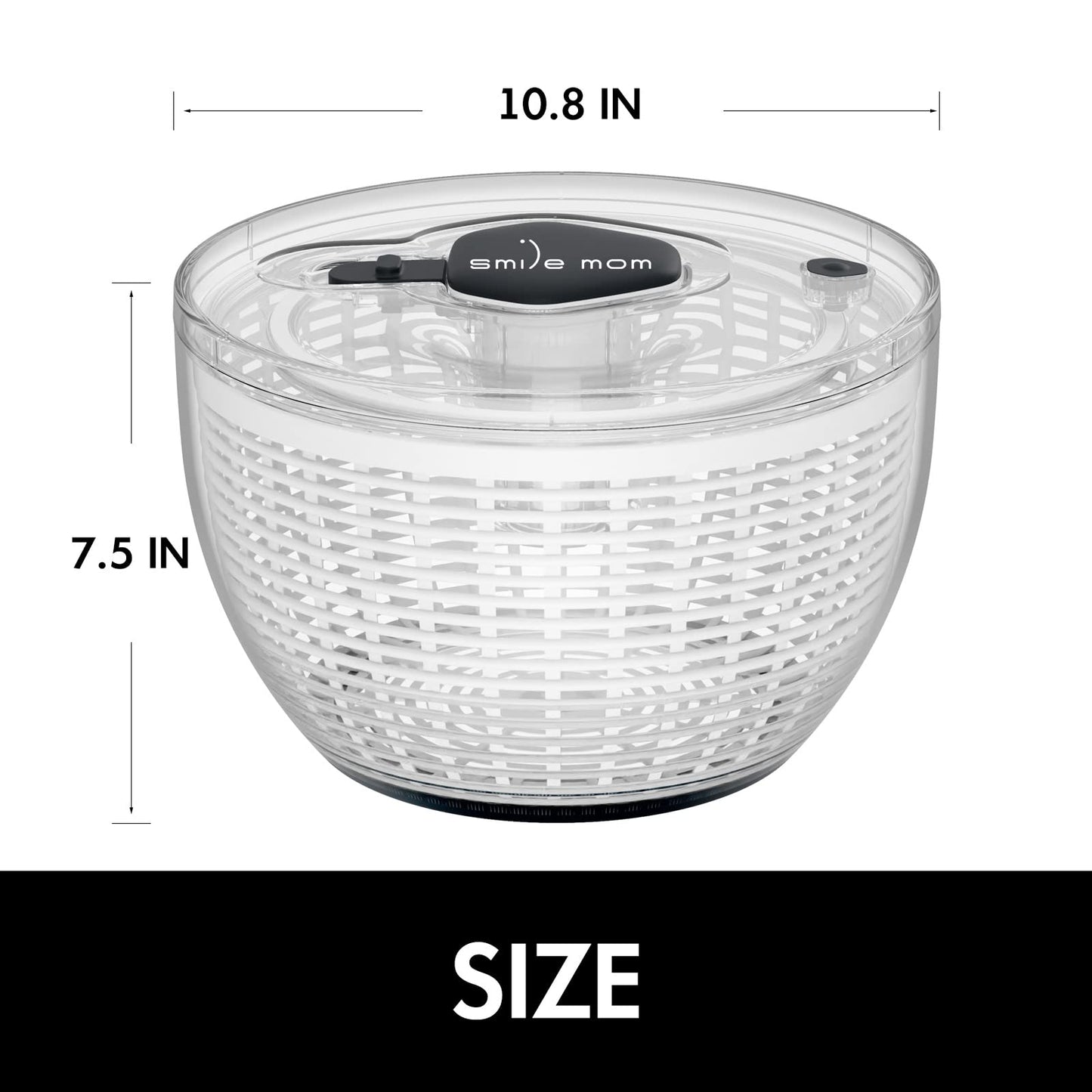 Smile mom Salad Spinner Large Lettuce Spinner Kitchen Gadgets, Large Salad Spinner Vegetable Washer, High Efficiency for Kitchen Washing & Drying Leafy Vegetables, One-Handed Easy Press 6.3 Qt White