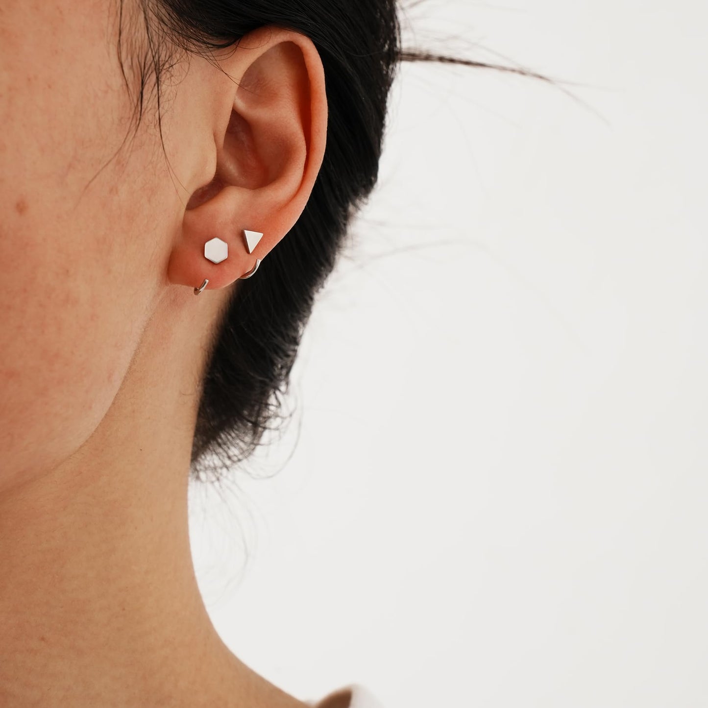 925 Sterling Silver Huggie Earrings - Triangle Dot Half Hoop for Women - Open Little Huggy Earrings - 2 Pairs