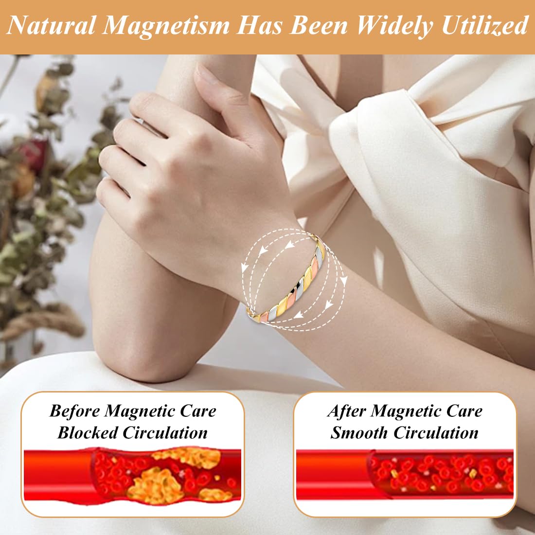 Vicmag Copper Bracelet for Women Men Magnetic Bracelet with Ultra Strength Magnets 100% Solid Pure Copper Gift (Tricolor)