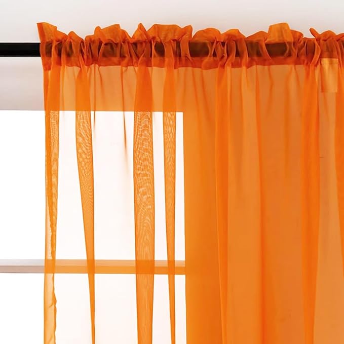 SpaceDresser Orange Sheer Curtains 4 Panels Rod Pocket Semi-Sheer Curtain 84 Inches Long Light Filtering Voile Window Drapes for Bedroom Living Room Kitchen, Each 52W x 84L