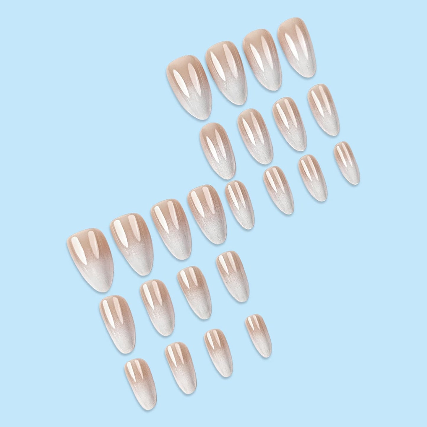 Short Almond Press on Nails With Gradient Nude White Designs Fake Nails Press ons Acrylic Nails False Glossy Artificial Full Cover Stick on Nails for Women Girls 24 Pcs