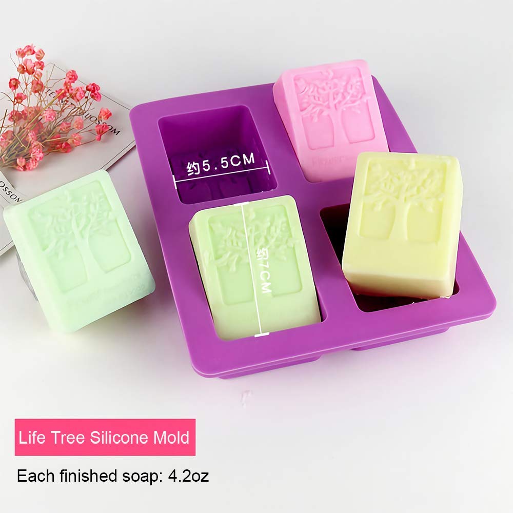 2Pcs 4-Cavity Rectangle Tree of Life Silicone Soap Bar Molds Tree Shaped Square Soap Mold Arts Crafts Chocolate Cake Molding Soap Making Tools
