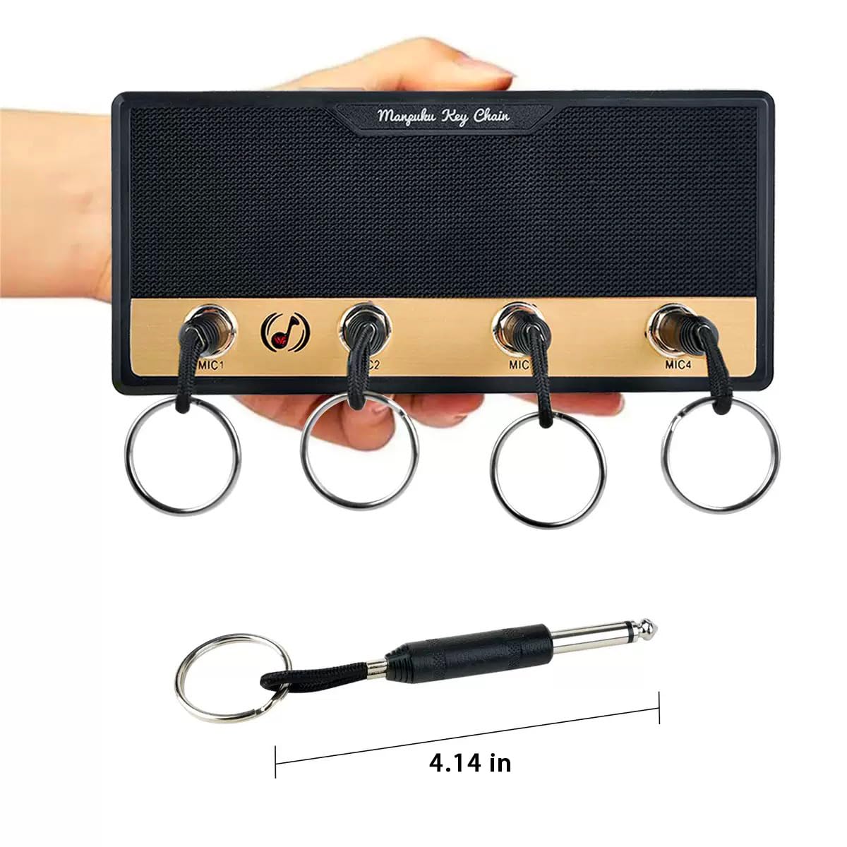 SaSpoloi Guitar Amp Key Holder for Wall Mount, Includes 4 Guitar Plug Key Fobs and 1 Wall Mounting Kit (Black)
