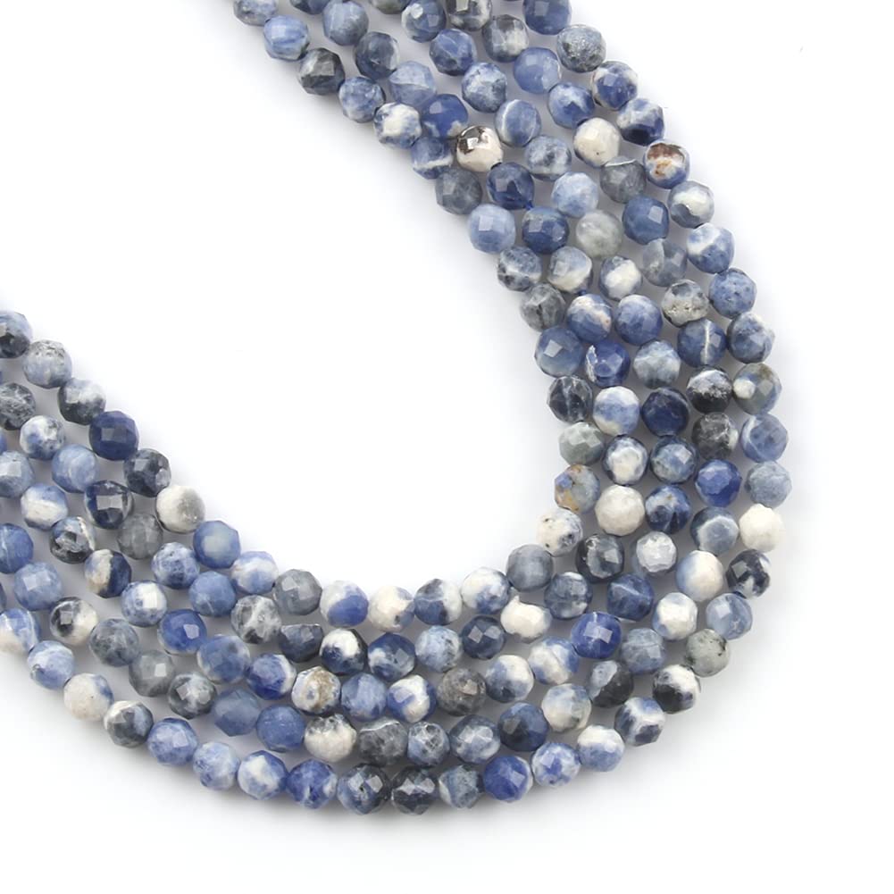 Song Xi 120pcs 3mm Natural New Blue Sodalite Gemstone Beads Faceted Round Loose Stone Beads for Jewelry Making