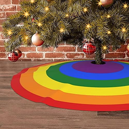 36" Christmas Tree Skirt, Rainbow Rings Xmas Tree Skirt for Christmas Decorations Skirt Xmas Holiday New Year Party Tree Mat Decor Indoor Outdoor