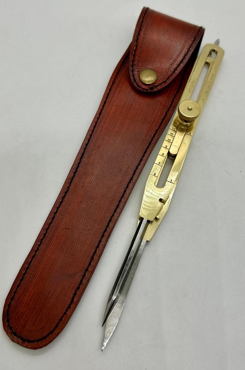 Solid Brass Proportional Divider Tool 9” Drawing & Measuring Instrument with Heavy-Duty Steel Point Executive Art Gift with Leather Cover