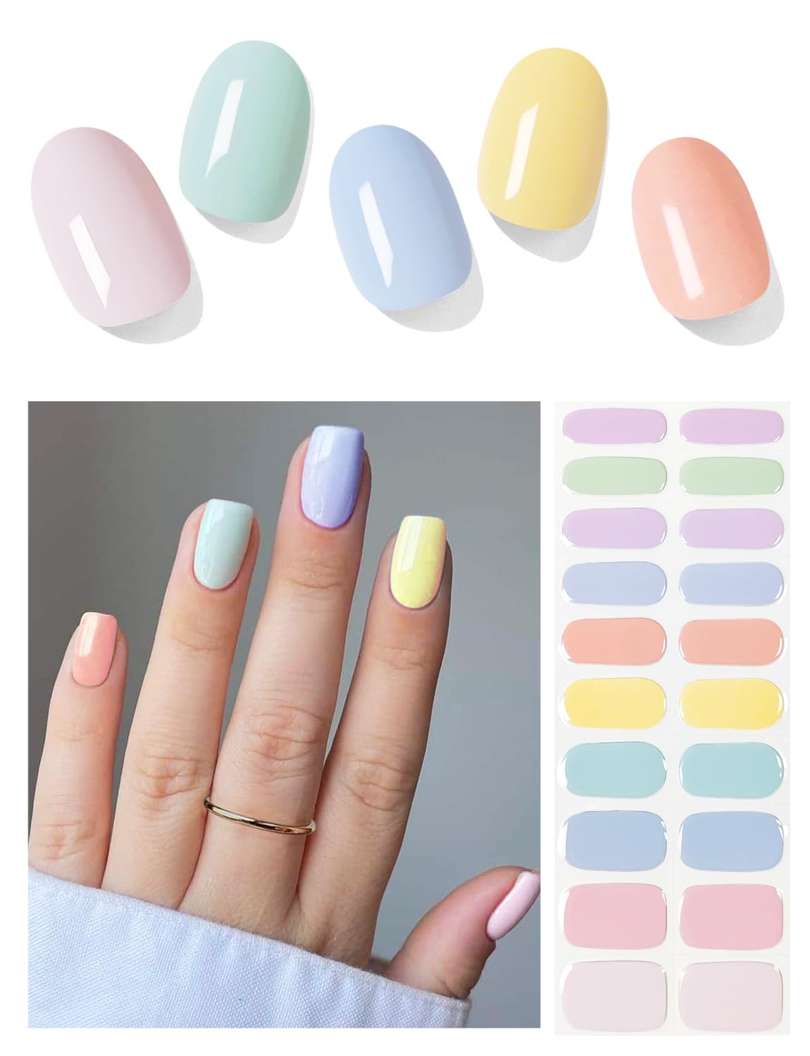 AutyaMee Semi Cured Gel Nail Strips (Colorful Sunshine), Macaroon, 20 Pcs Gel Nail Wraps, Stickers, UV Light Required, Salon Quality, Long Lasting