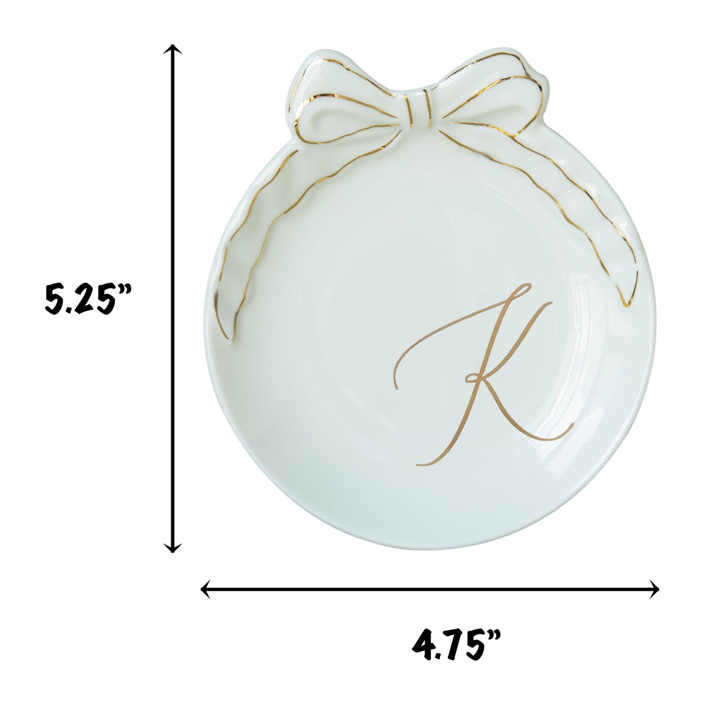 COLLECTIVE HOME Custom Initial Ceramic Jewelry Tray with Bow - Ring Holder & Earring Dish | Christmas Gift Idea for Women, Unique Birthday Present for Her (K)