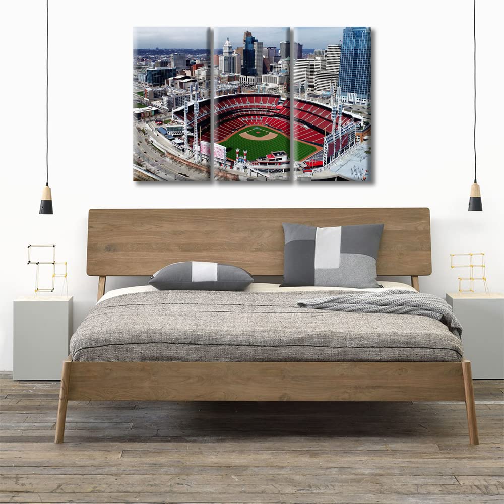 3 Panel Great American Ball Park Baseball Stadium Canvas Wall Art Cincinnati America Baseball Stadium Sports Posters and Prints Bathroom Decor Wall Art House Decor Framed Ready to Hang (36"Wx24"H)