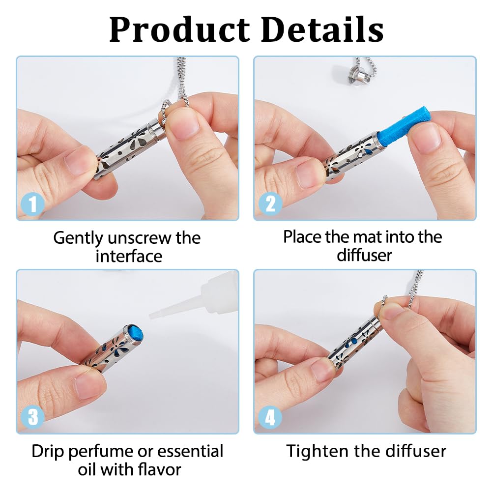 Hobbspring 2 Sets Aromatherapy Essential Oil Diffuser Necklace 2 Styles Diffuser Stainless Steel Oil Pendant with 20Pcs Felt Pads Aromatherapy Bottle Locket Necklaces Gift for Woman Men