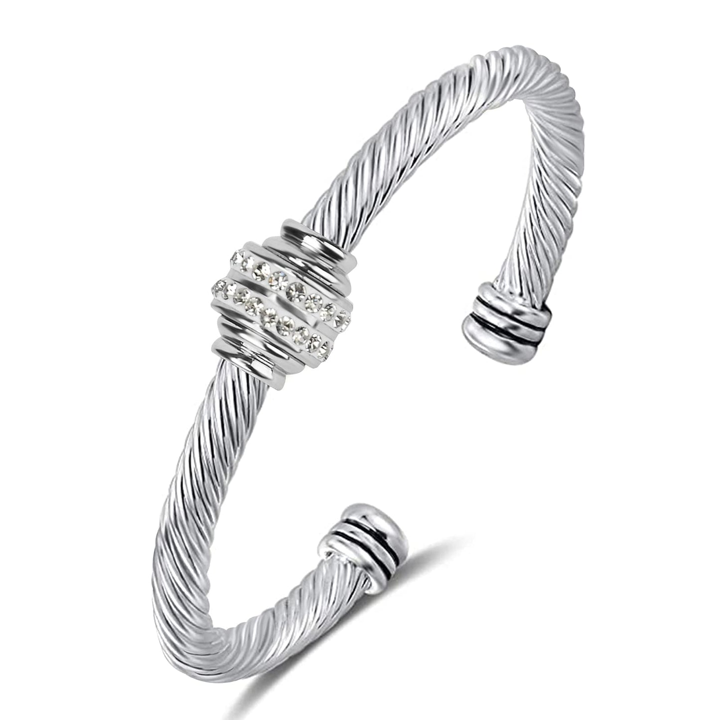 kaluoer Cable Two Tone Stainless Steel Retro Twisted Wire Bangle Bracelet, Adjustable Cuff Bangle Bracelet, Suitable, Mother, Wife, Valentine's Day (Silvery)