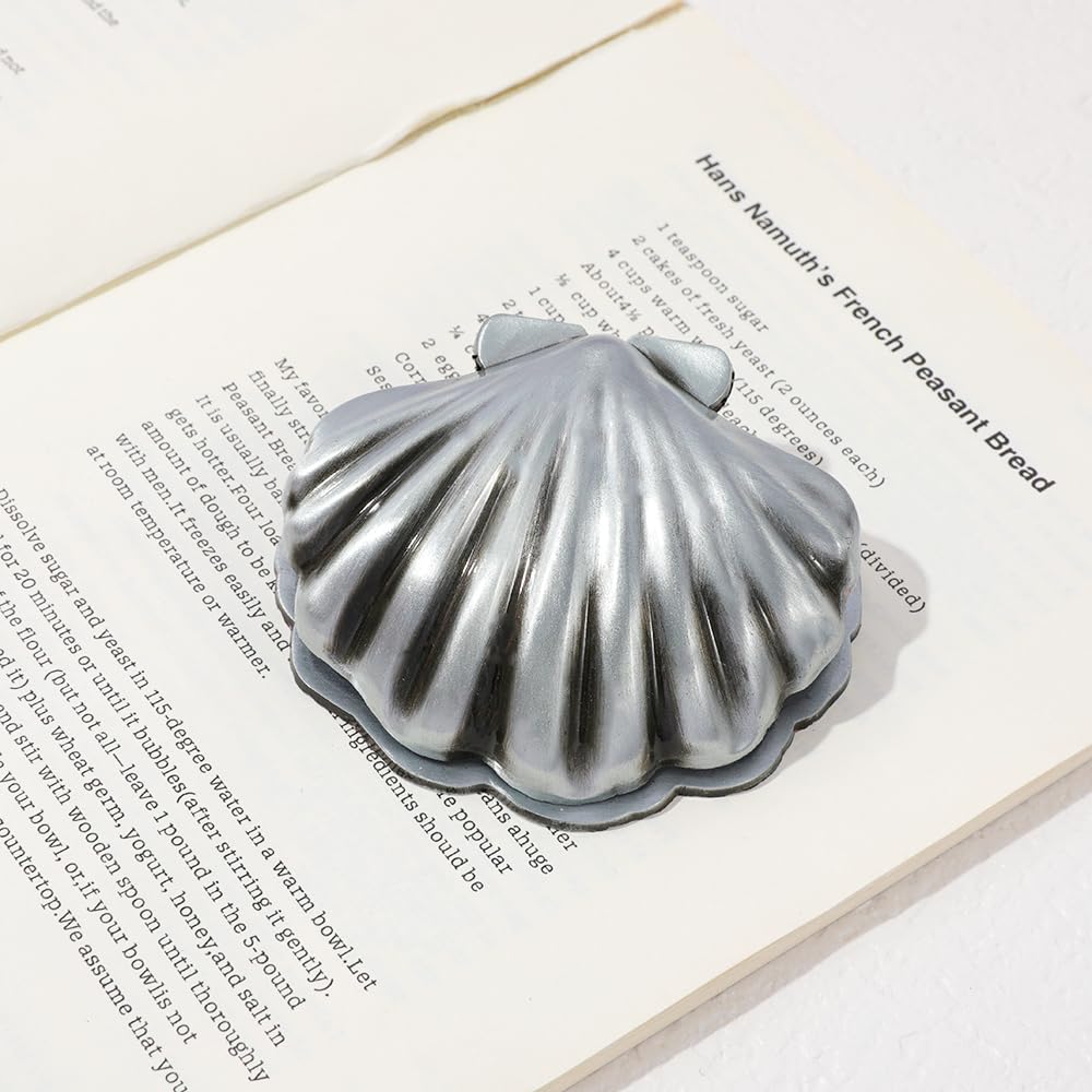 Shell Metal Binder Clips, Gold Vintage Book Clips, Journal Holder for Office Supplies, Students Book Lover Desk Organization (Silver Shell)