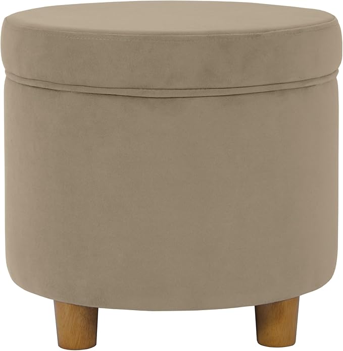 HomePop Home Decor | Upholstered Round Storage Ottoman | Ottoman with Storage for Living Room & Bedroom, Fawn Gray Velvet, Large