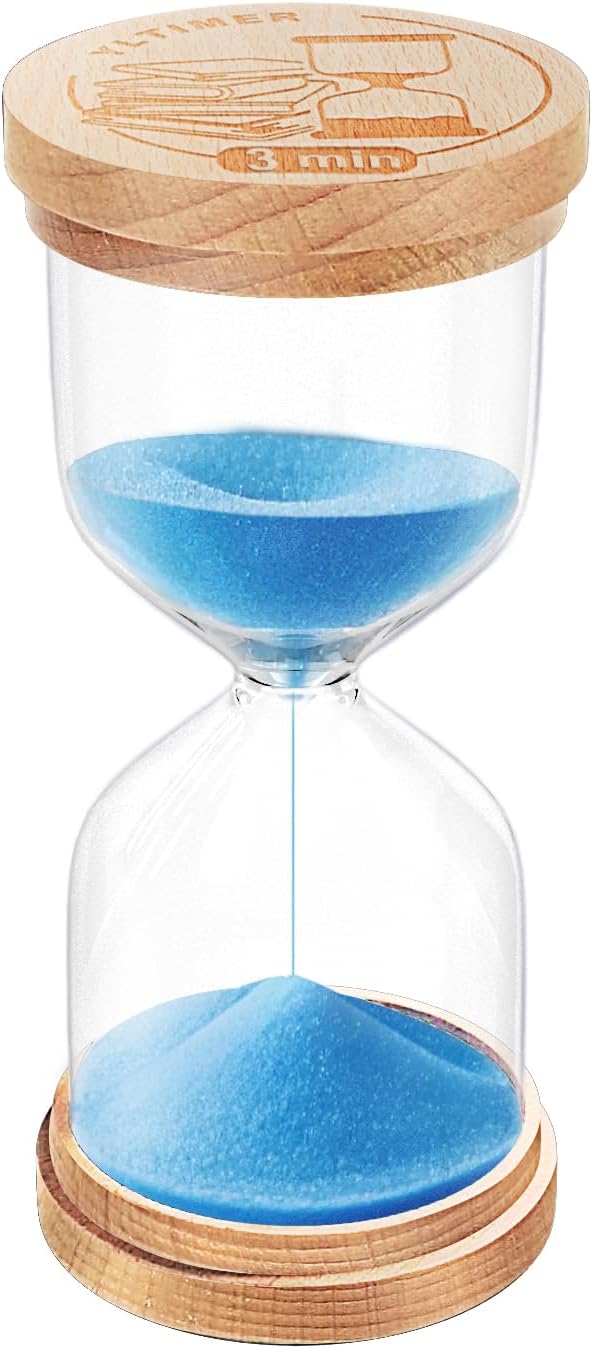 3 Minute Sand Timer for Classroom, 3min Wooden Hourglass Sand Clock, Small Hour Glass Sandglass for Kids, Game, Desk Office Decoration (Blue)
