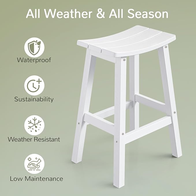 Stoog Weatherproof Bar Stools Set of 4, 28" Height Patio Bar Stools, Easy to Clean and Maintain, for Bar, Kitchen Counter, Deck, and Patio, White