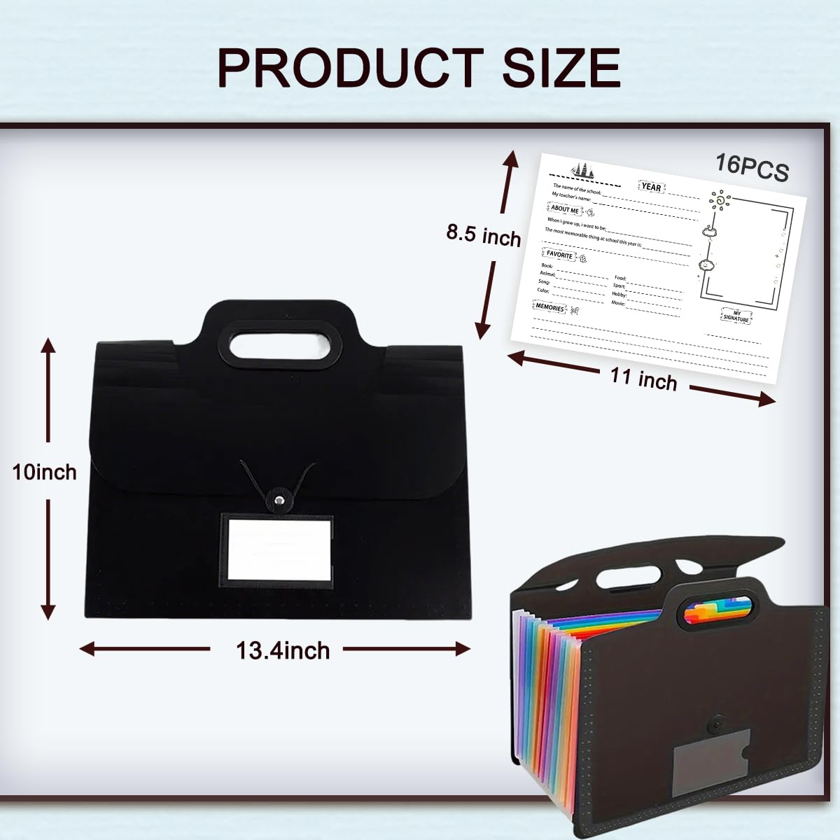 School Memory Box for Kids,Artwork Storage Photo Album Keepsake Box for Kid,Scrapbook from Preschool Through 12th Grade with 13 Pocket for Storage Pictures,Office File Folders (2 Pcs,Black)