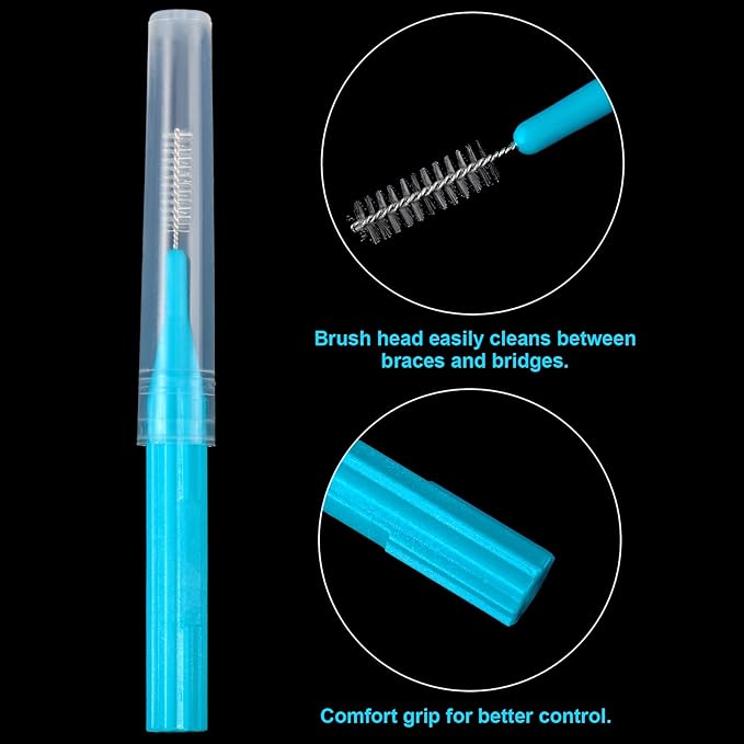 Patelai 100 Pieces Braces Brush for Cleaner Interdental Brush Toothpick Dental Flossing Head Oral Hygiene Flosser Tooth Cleaning Tool (Light Blue,Pink)