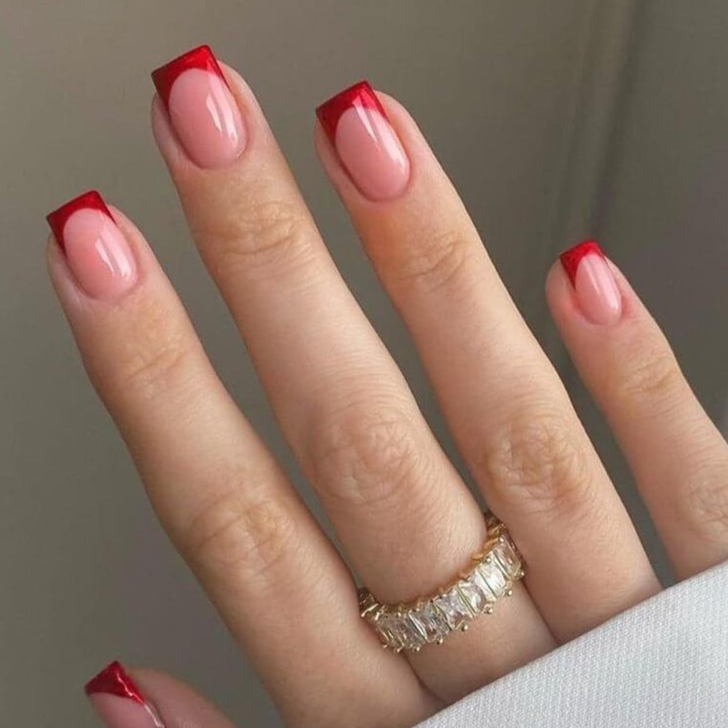 Modelones Extra Short Press on Nails, Red French Squoval Fake Nails, Reusable Nail Kit with Nail Glue Adhesive Tabs Mini Nail File, Nails Press Ons 32Pcs 16 Sizes