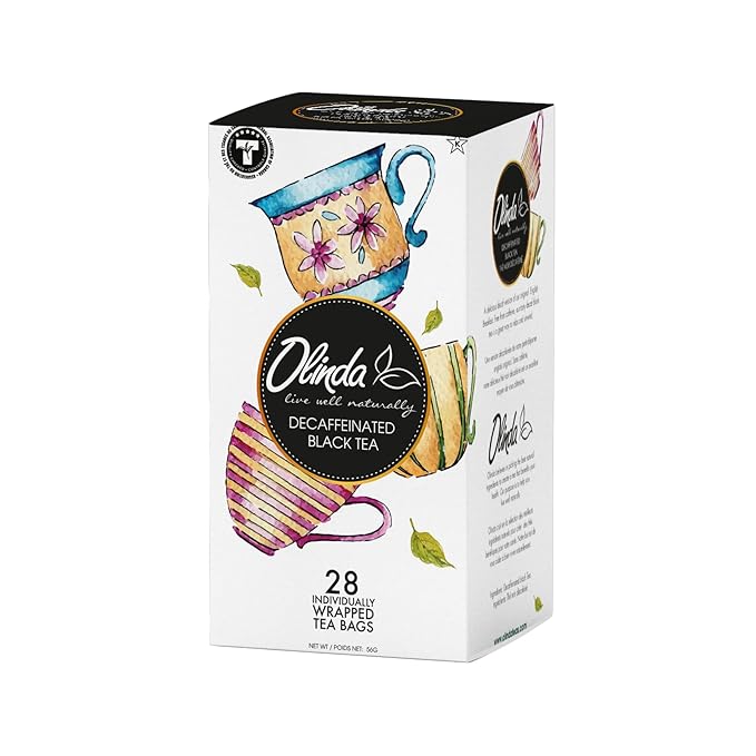 Olinda Organic Decaffeinated Black Tea 28 Individually Wrapped Tea Bags Gluten-Free Vegan Breakfast Black Tea Smooth & Antioxidant Rich Decaf