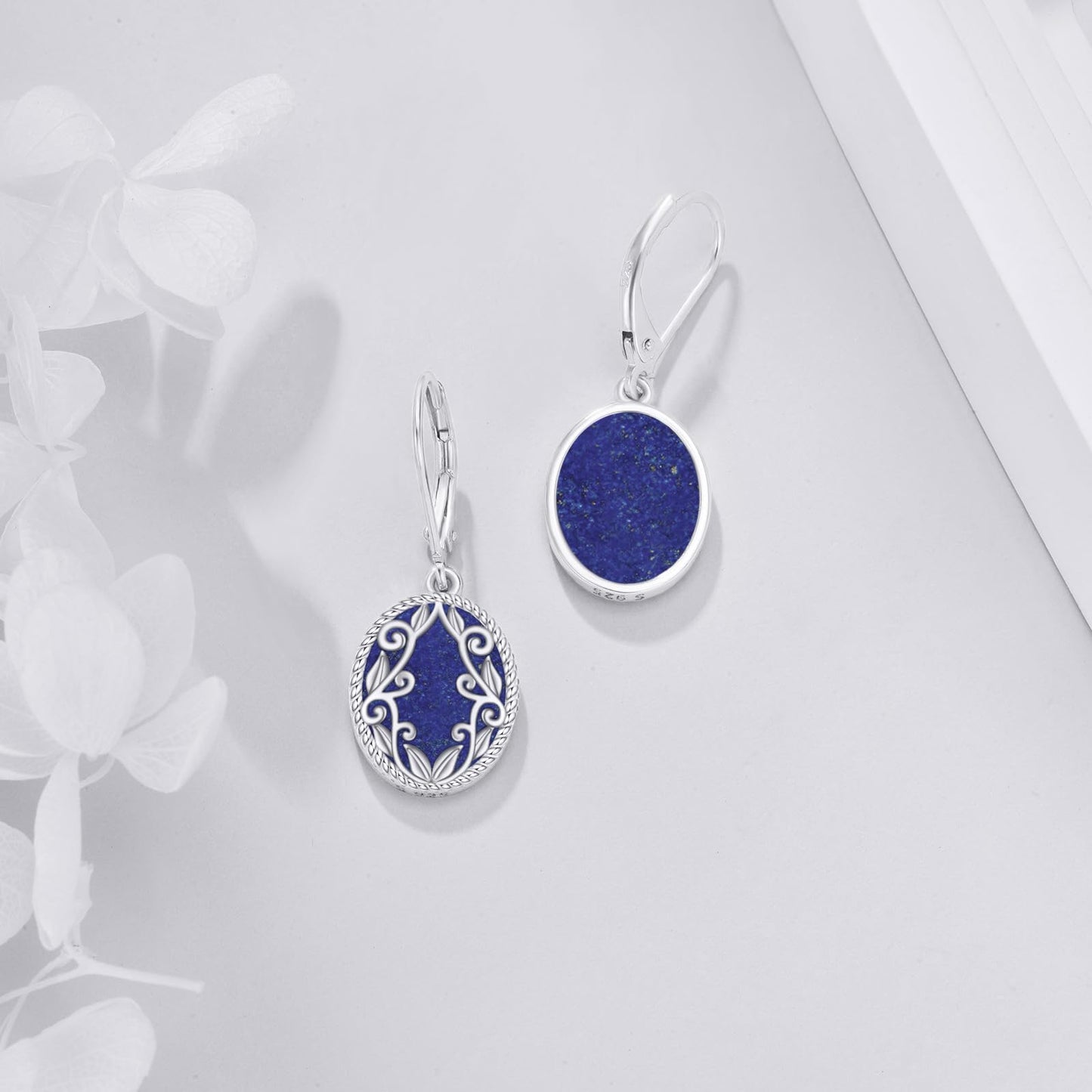 Lapis Lazuli Drop Earrings Sterling Silver Lapis Oval Leverback Earrings Blue Stone Dangle Earrings Jewelry Christmas Gifts For Women