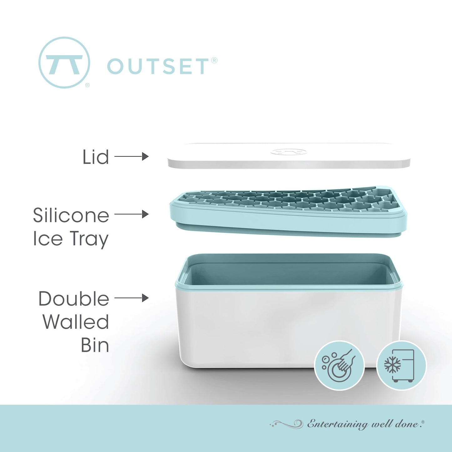 Outset Hexagon Silicone Ice Cube Tray and Storage Bucket, 29 Standard Honeycomb Cubes