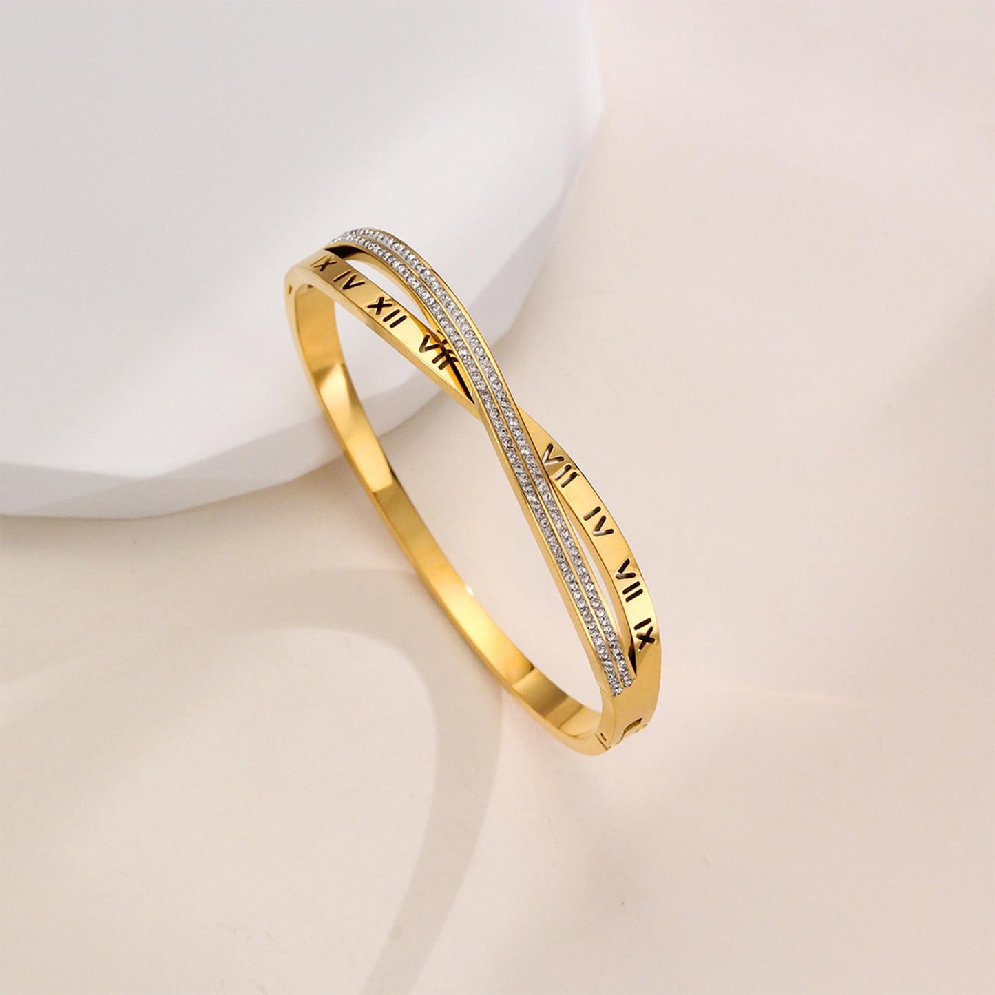 Vbvbip 18K Gold Plated 316L Stainless Steel Bracelets Bangle Collection - 12 Unique Designs + Matching Diamond-Accent Titanium Steel Chain, Gift for Women