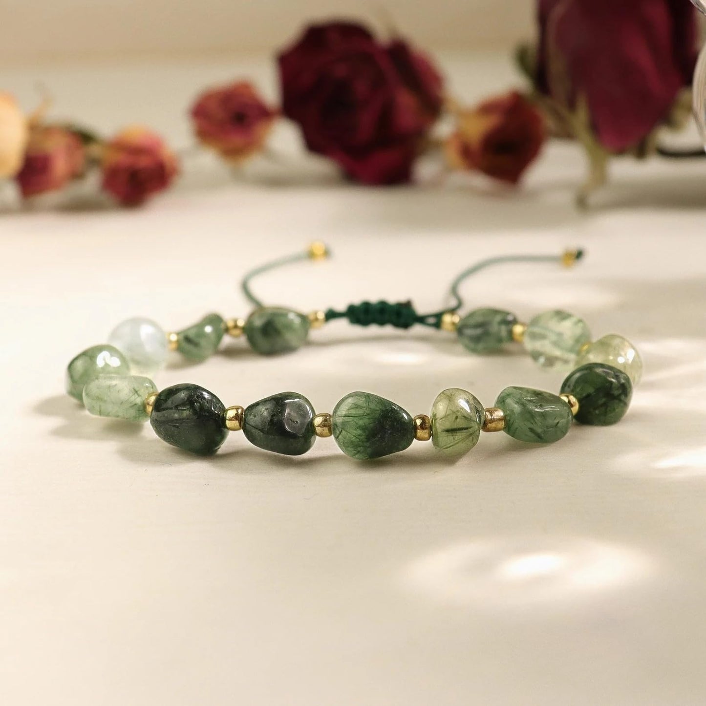 MQCEHTI Nature Stone Bracelet for Women, Handmade Irregular String Boho Beaded Chakra Jasper Healing Western Jewelry (Green)