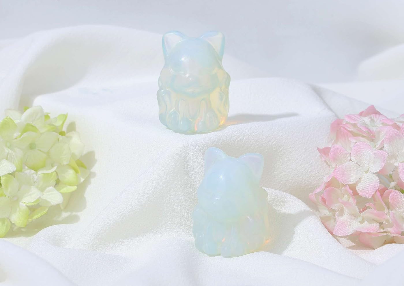 LAIDANLA 2" Opal Fox Figurine Healing Crystals Fox Statue Hand Carved Natural Gemstone Polished Reiki Spiritual Pocket Animal Sculpture Home Office Room Desk Decor
