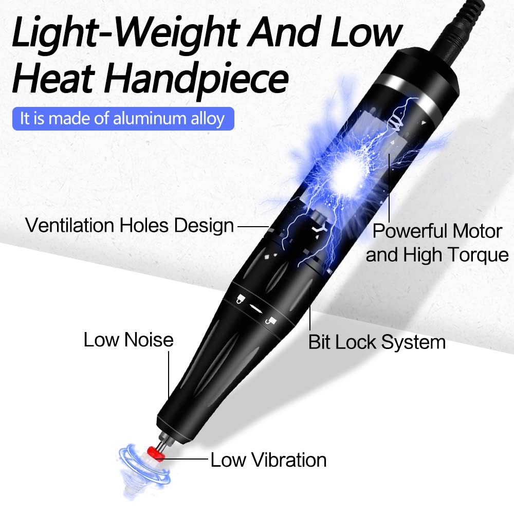 YOKE FELLOW Electric Nail Drill Machine – Professional Nail File with 12 Drill Bits for Nails 35000RPM Portable Nail Drills for Acrylic Nail Tools for Manicure Pedicure