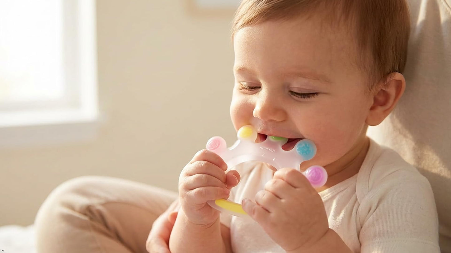 GiliGums Candy Crown Cooling Teether for Babies 3-36 Months — 100% Food Grade Silicone Hand-Shaped Baby Teething Toy | 6 Textured Surfaces, Fridge-Cool Gum Relief | BPA-Free Sensory Teether