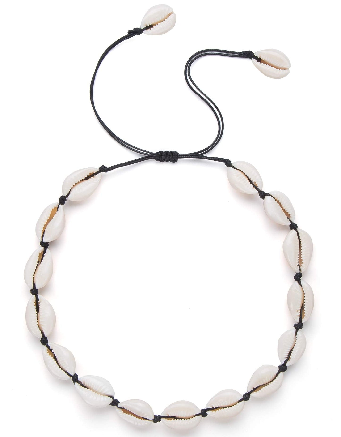 Nackiy Seashell Necklace Choker For Women Summer Hawaiian Style Braided Rope Natural Shell Necklace(Black Braided Rope)