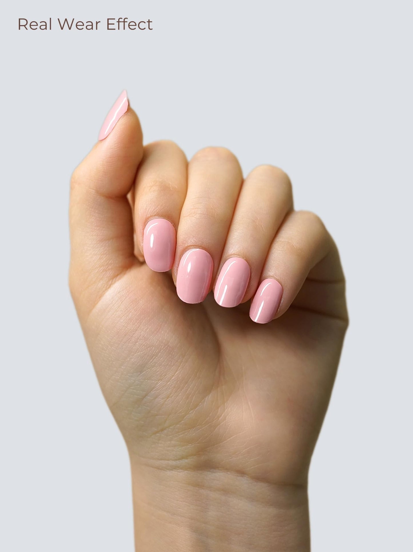 Beaolata Real Gel Nail Strips (No UV Light Needed) - 44Pcs Salon Quality Nail Stickers - Long Lasting Polish Wraps for Women, Easy Apply & Remove (Peach Nectar Pink)