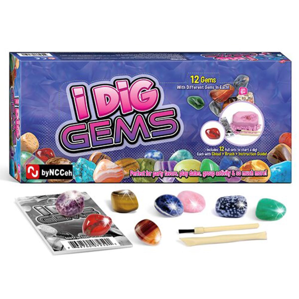 Liberty Imports 12-Pack Gem Digging Kit for Kids - Exciting Gemstone Mining Adventure - Educational STEM Crystal and Mineral Excavation – Party Favor Science Toys