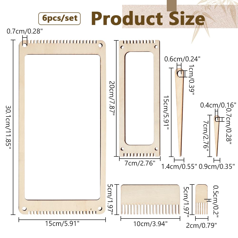 NBEADS 6Pcs Wood Weaving Loom Kit, Bookmark Loom with Weaving Comb and Crochet Needle, Perfect for Adult Beginners and Weaving Lovers