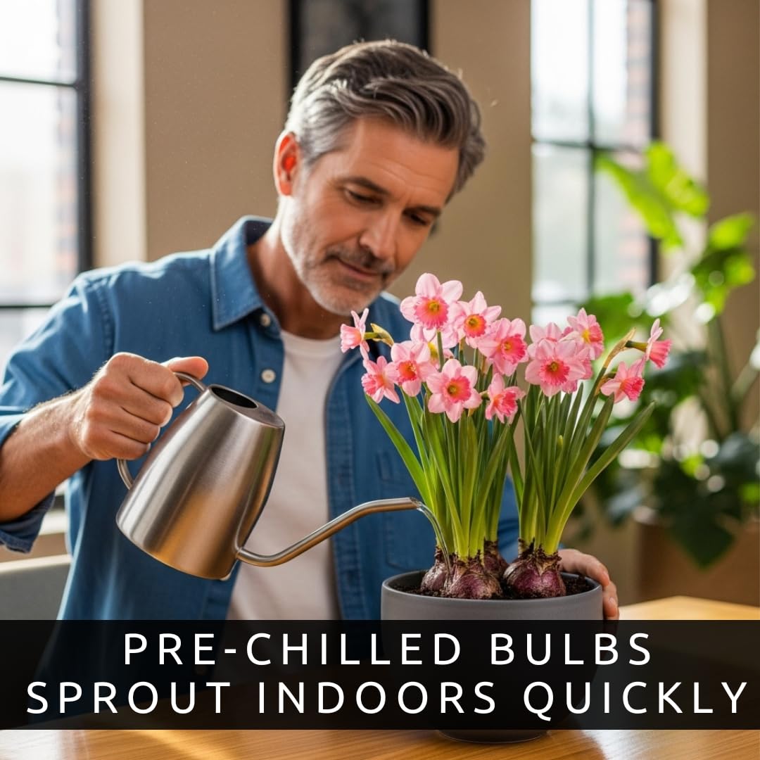 Indoor Pre-Chilled Pink Pony Daffodil Bulbs for Forcing Indoors - Easy to Grow in Water Indoors - Prechilled Indoor Bulbs - Bright Blooms During Cold Winter - Holiday Hostess Gift (5 Bulbs)