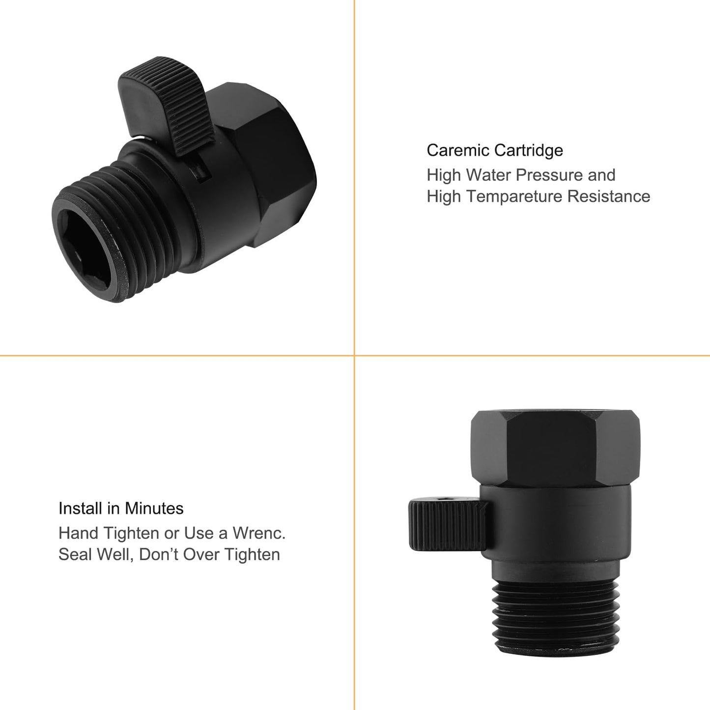 Matte Black Water Flow Control Valve, 1/2" Shower Head Flow Control Brass Shut Off Valve for Handheld, Water Pressure Regulator Replacement for Shower System