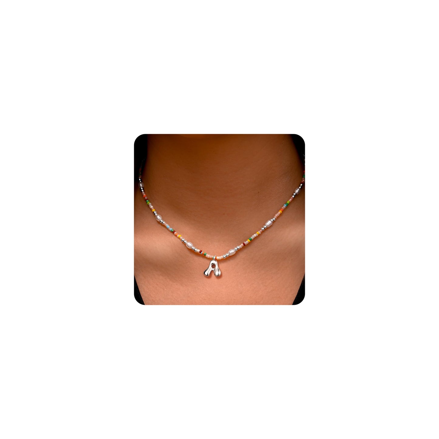 Ritach Silver Initial Necklace A - Women Girls' Birthday Gifts, Beaded Necklace with Silver Pendant
