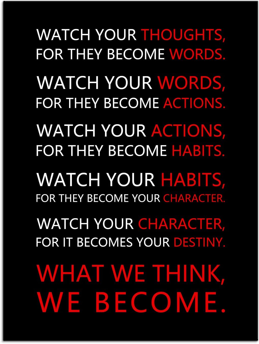 Watch Your Thoughts Inspirational Wall Art for Office Classroom Motivational Canvas Painting Inspiring Quotes Posters Prints Artwork Living Room Home Decor Framed Ready to Hang [18''W x 24''H]
