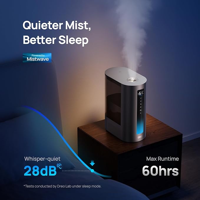 Dreo 6L Humidifiers for Bedroom, Smart Warm & Cool Mist for Large Room, 60Hr Quiet Runtime for Baby, Plant, Humidity Sensor, Indicator Light, 12H Timer, Google/Alexa, Gold
