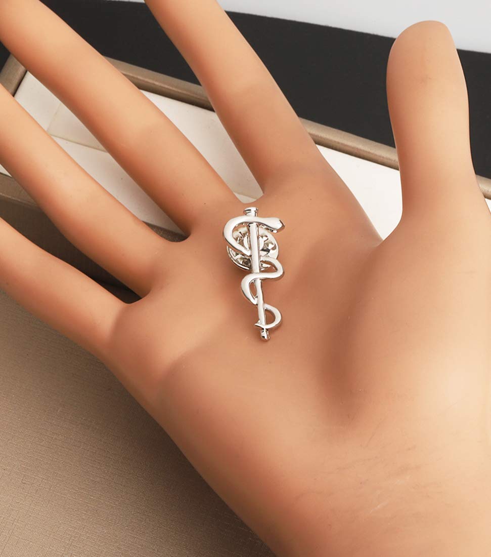 Zuo Bao Medical Jewelry Wand Brooch Label Pin Emblem Pin Medicine Snake Caduceus Nursing Gift for Doctor Nurse Therapeutist (Brooch)