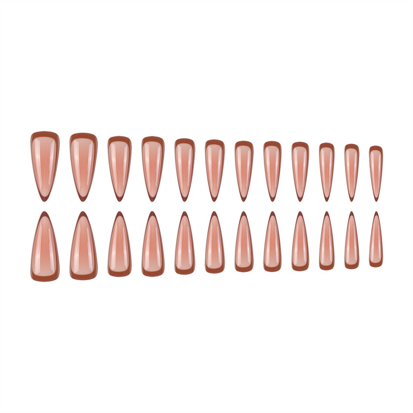 SINHOT Stiletto Press on Nails - Long Fake Nails, Glossy Finish, Nude Pink Ombre & Brown Edge, DIY Artificial False Nail Art - 24 Pcs Nail Kit with Glue
