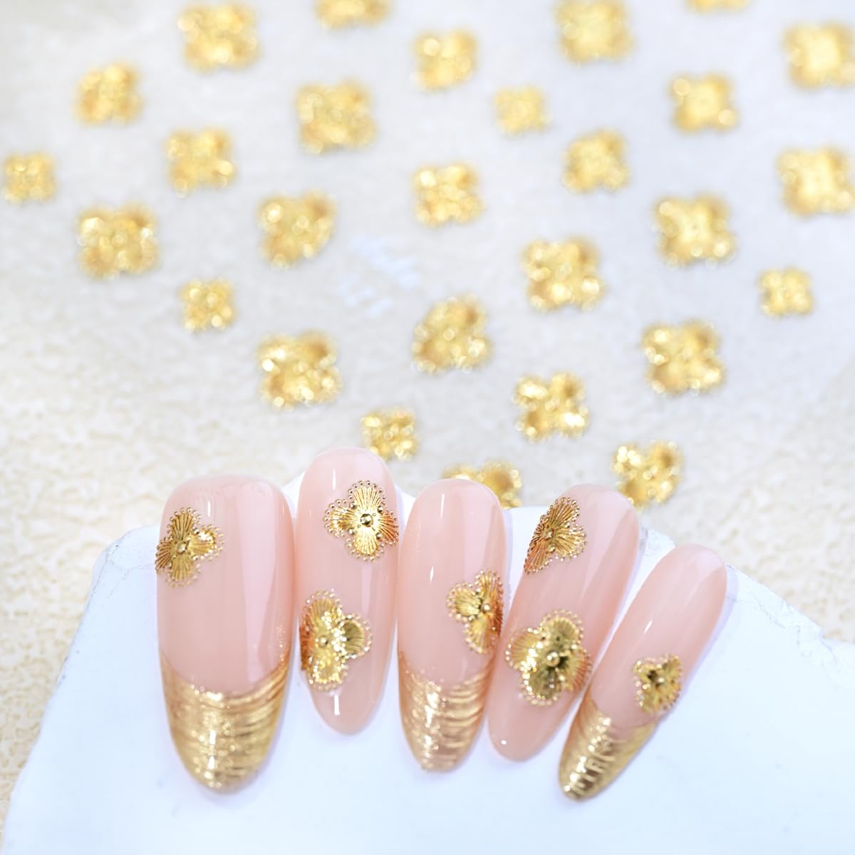 Four-Leaf Clover Nail Art Stickers Gold Shamrock Nail Stickers, St. Patrick's Day Nail Decals 5D Embossed Saint Patrick Self-Adhesive Nail Decorations for Women 1 Sheet