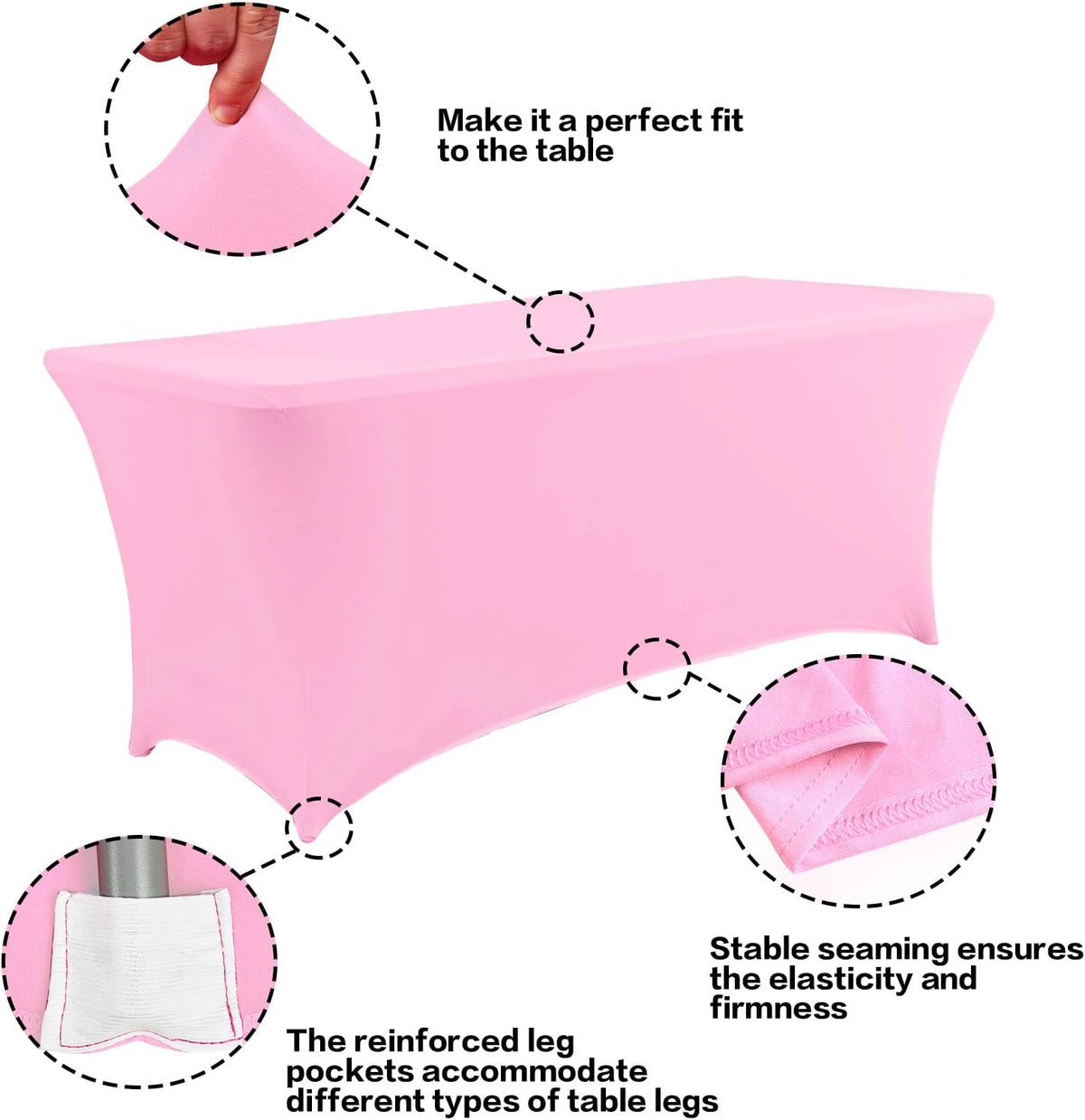 IVAPUPU 4FT Table Cloth for Rectangular Fitted Events Stretch Pink Table Covers Washable Cover Spandex Tablecloth Protector for Party, Wedding, Cocktail, Banquet, Festival