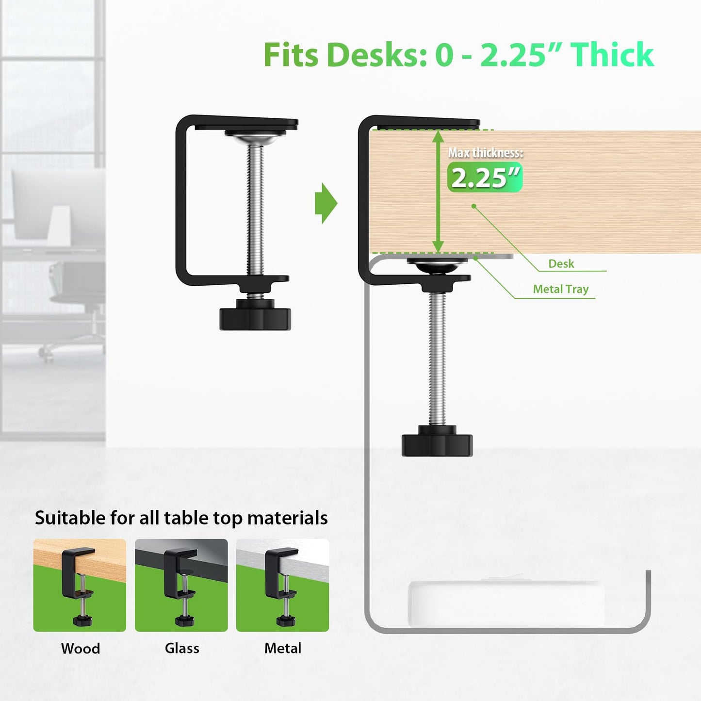 KEEGH 16" Under Desk Cable Management Tray, 2 Pack Desk Cord Organizer Upgrade Capacity, No Drill Clamp/Screws Mount, Cord Management Tray for Home Office, Gaming Desk, Standing Desk, Black