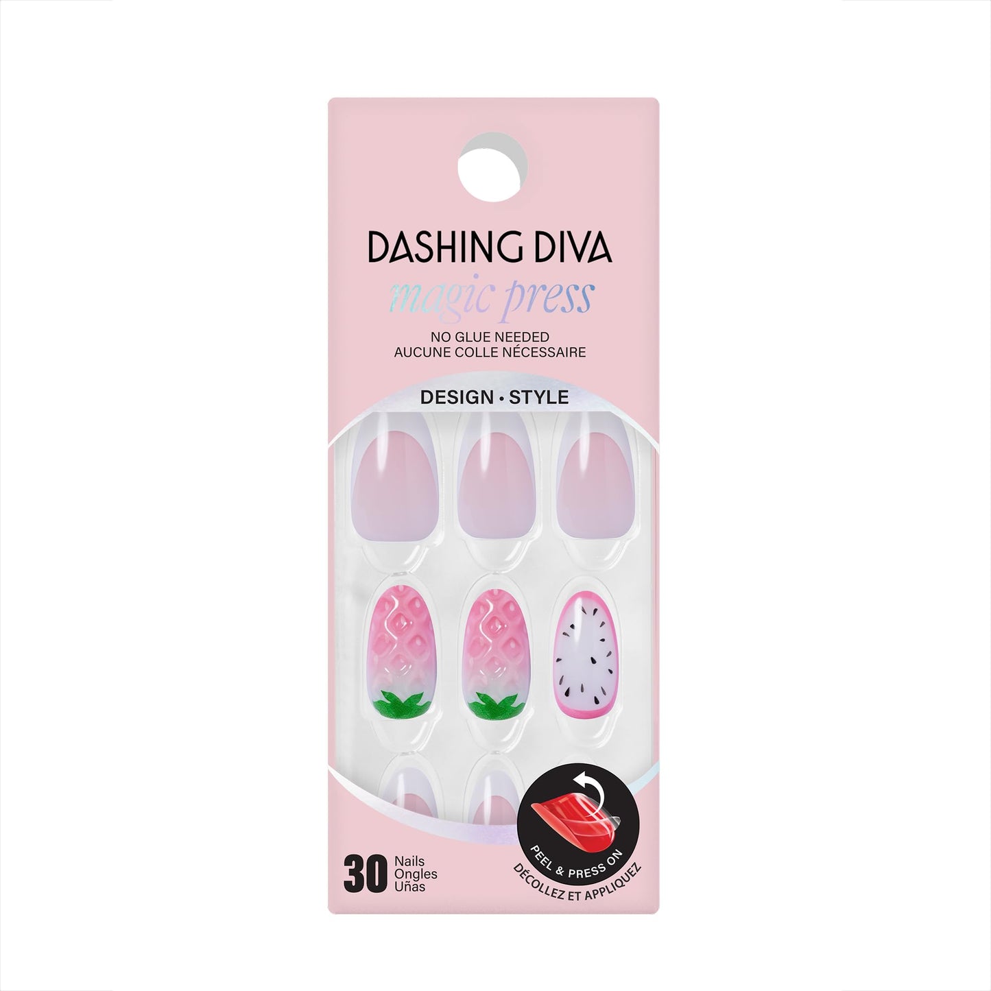 Dashing Diva Magic Press Nail Set - Playa 1 - Long Almond Press On Nails - Long Lasting Gel - Lasts Up to 10 Days - Summer Gel Set - 4-Piece Manicure Kit with 30 Nails
