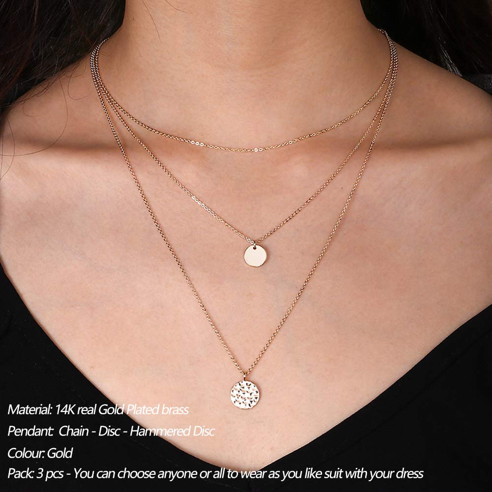 Turandoss Delicate Layered Necklaces for Women Choker Disc Necklace Hammered Disc Necklace Chokers for Women