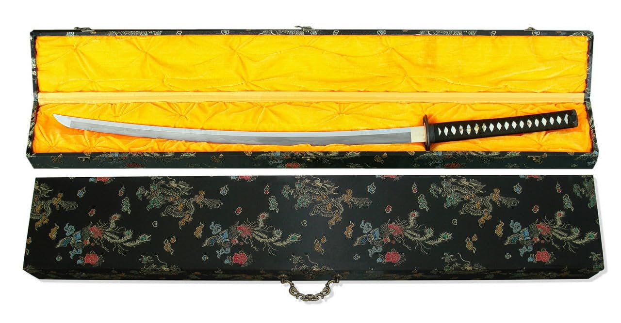 Munetoshi 44" Deluxe Brocade Locking Katana Display Silk Case Carrying Box Gift Collection Holder